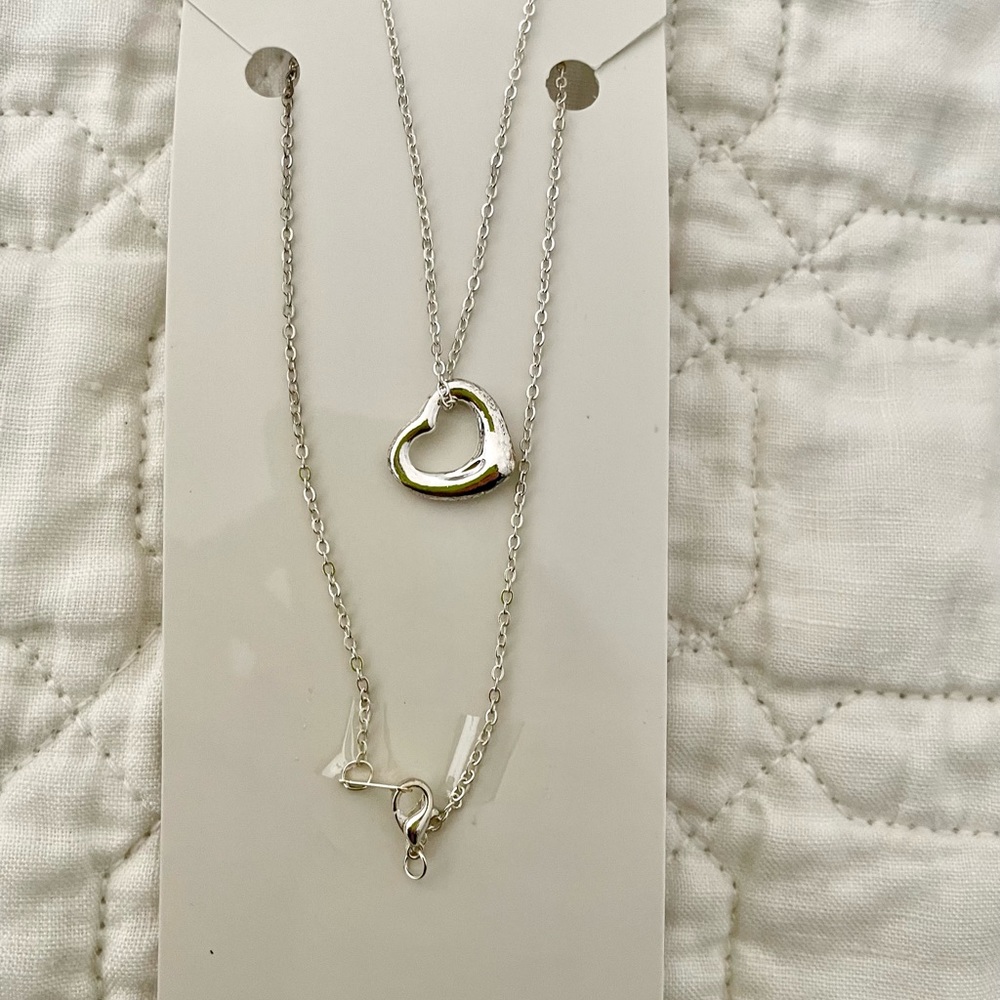 NEW Silver Tone Open Heart Necklace